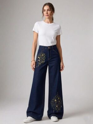 Midnight Fade Embellished Wide-leg Denim