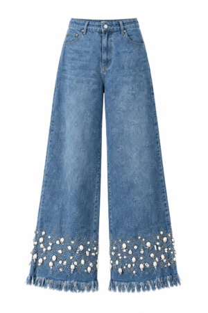Women's  Cowrie Shell & Pearl Fringed DENIM